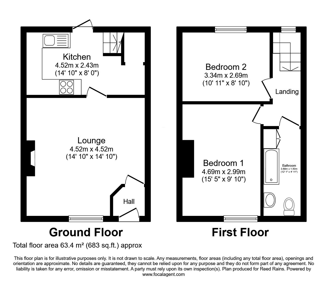 Floorplan of 2 bedroom Mid Terrace House for sale, Hill Top, Warley Road, West Yorkshire, HX2