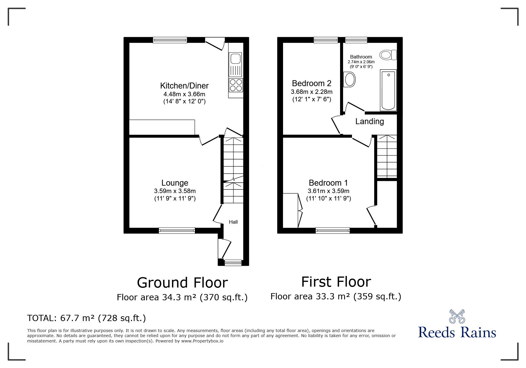 Floorplan of 2 bedroom Mid Terrace House to rent, Woodside Place, Halifax, West Yorkshire, HX3