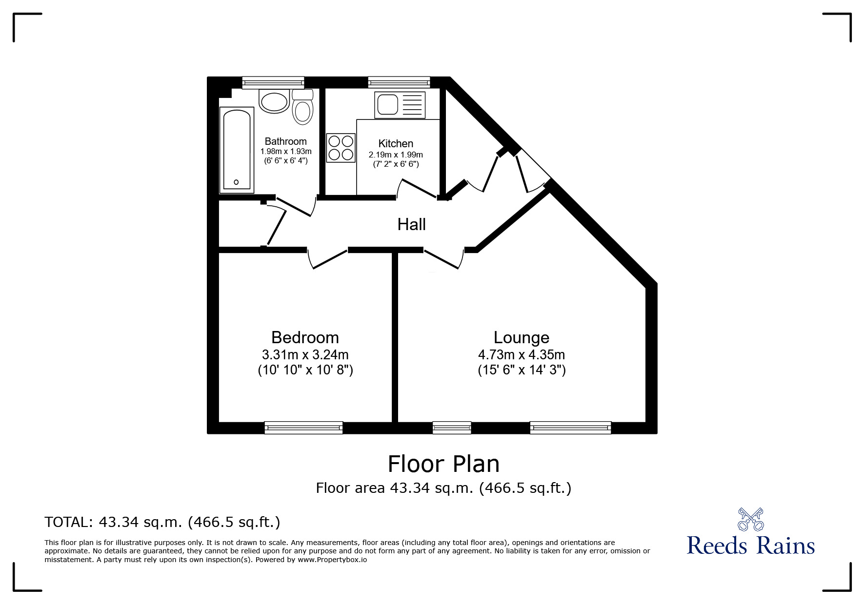 Floorplan of 1 bedroom  Flat to rent, Birches Rise, Stoke-on-Trent, Staffordshire, ST1