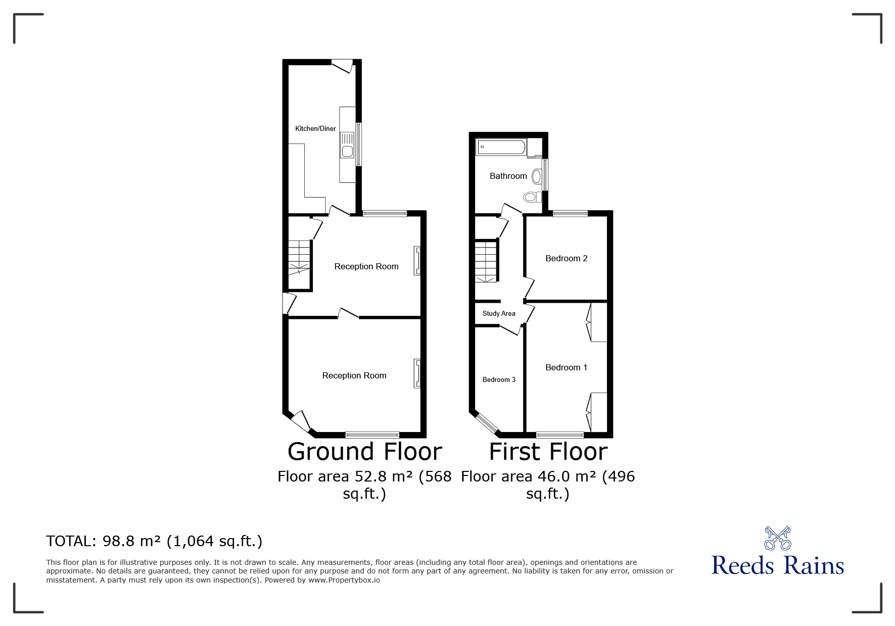 Floorplan of 3 bedroom End Terrace House for sale, Glover Street, Stoke-on-Trent, Staffordshire, ST1