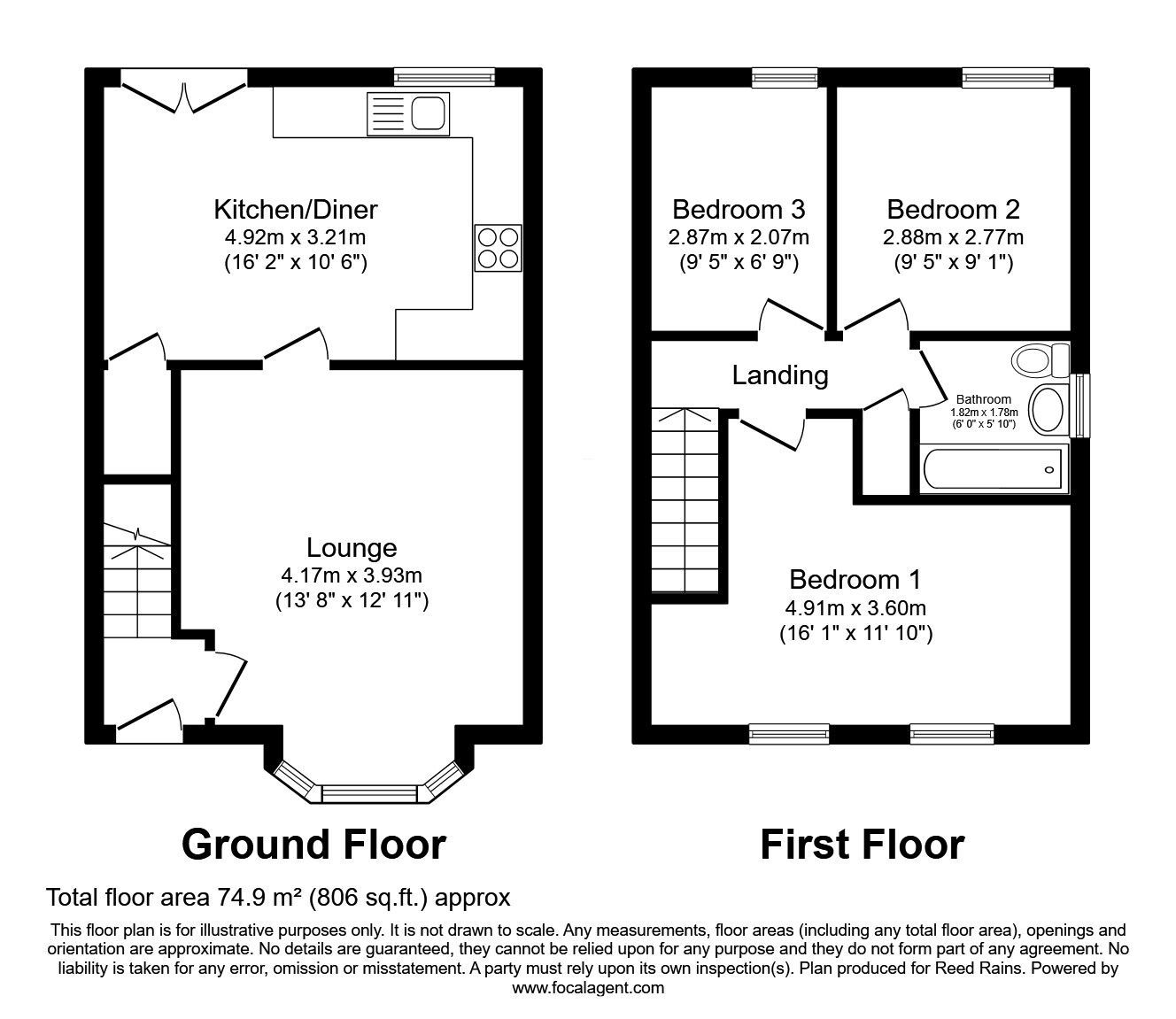 Floorplan of 3 bedroom End Terrace House for sale, Chiserley Gardens, Wadsworth, Hebden Bridge, HX7