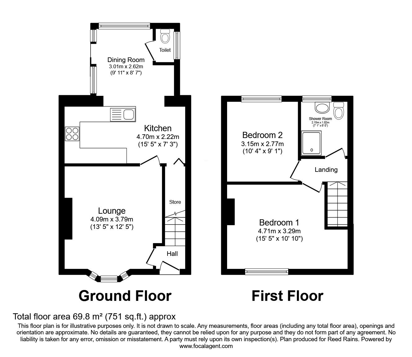 Floorplan of 2 bedroom Mid Terrace House for sale, Whitelee Gardens, Mythomroyd, Hebden Bridge, HX7