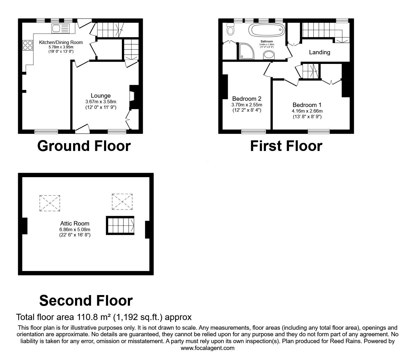 Floorplan of 2 bedroom Mid Terrace House for sale, Square, Mytholmroyd, Hebden Bridge, HX7