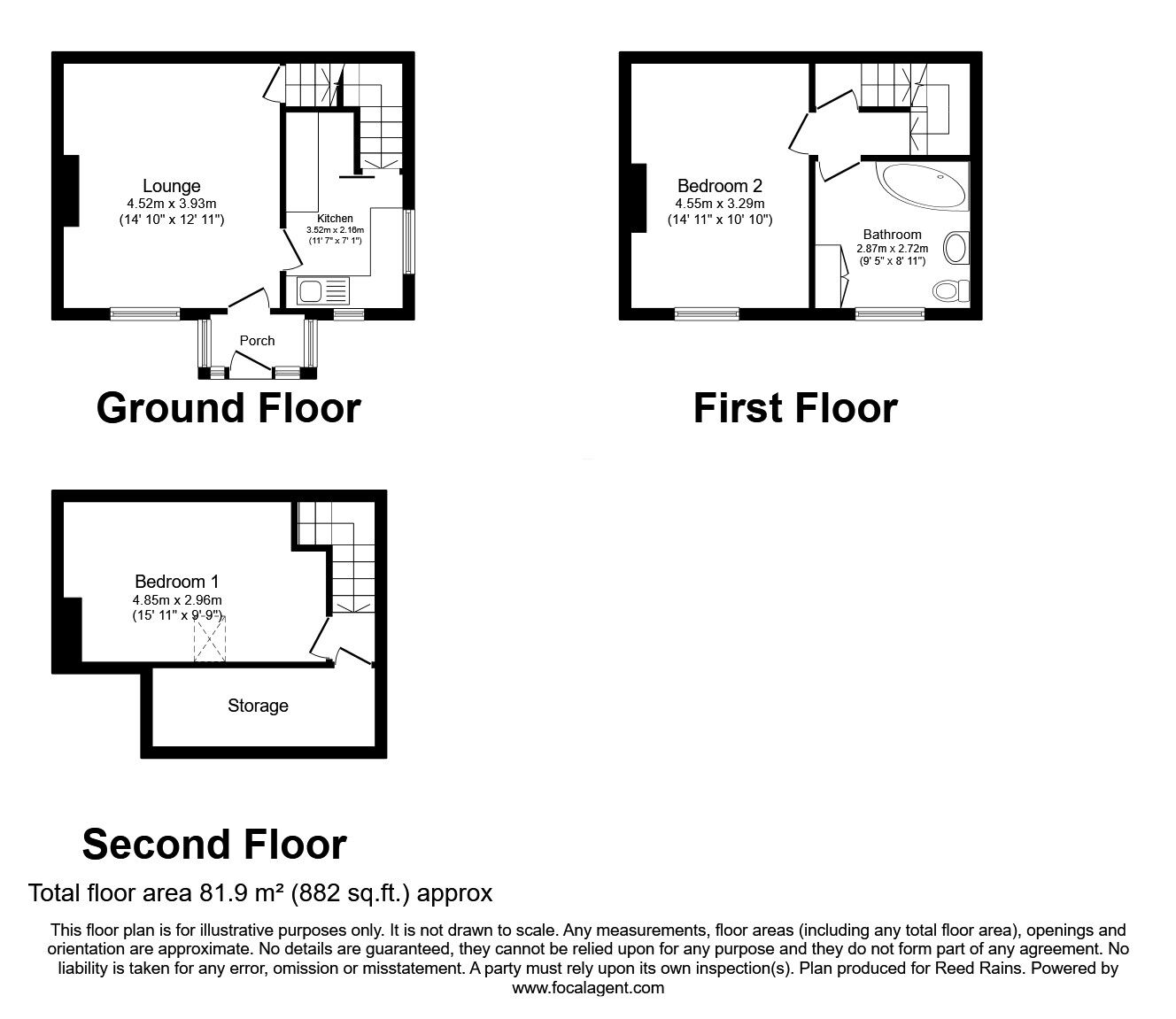 Floorplan of 2 bedroom End Terrace House for sale, East View, Mytholmroyd, West Yorkshire, HX7