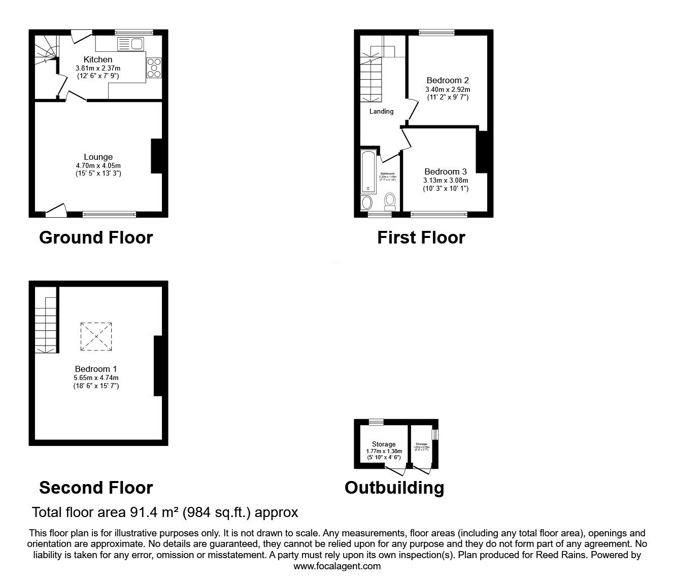 Floorplan of 3 bedroom End Terrace House for sale, Footkiln, Hebden Bridge, HX7