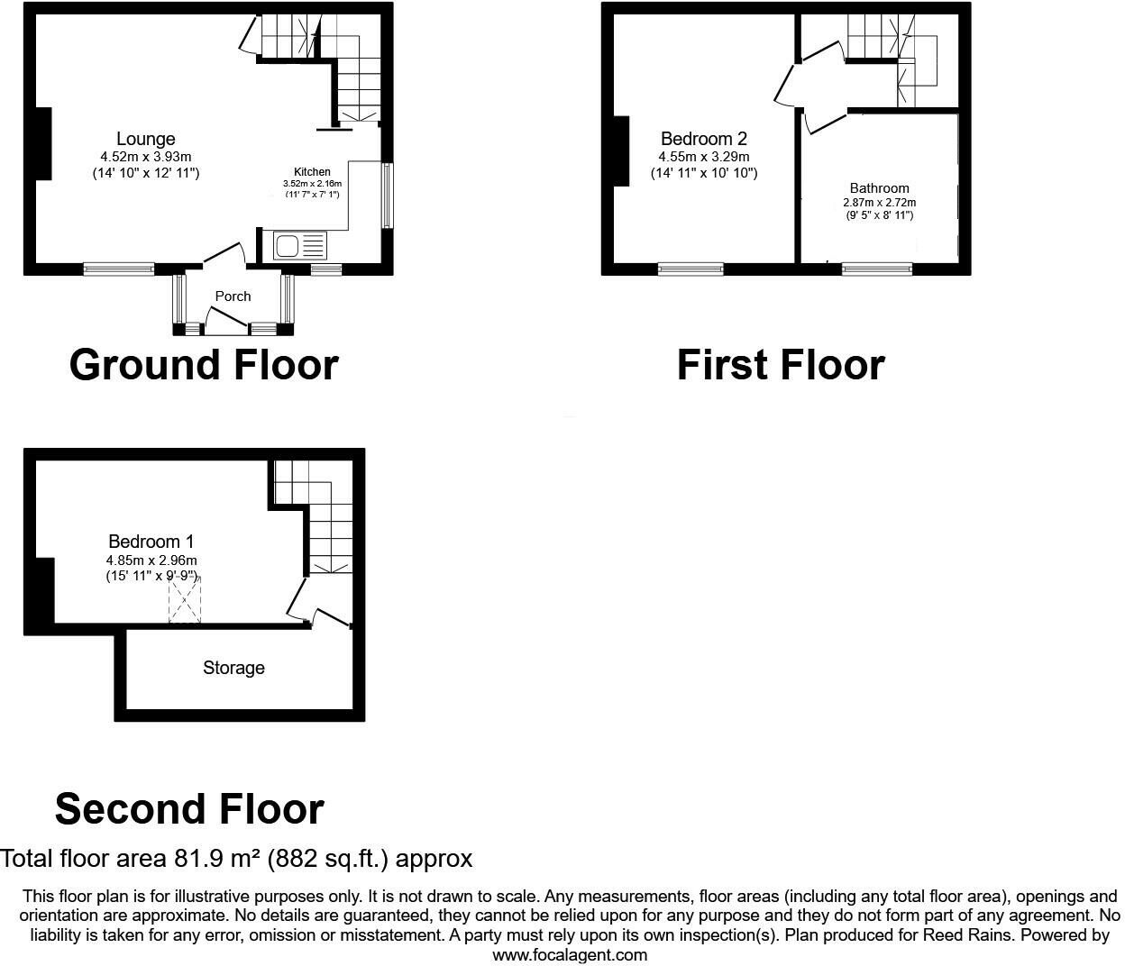 Floorplan of 2 bedroom Mid Terrace House for sale, East View, Mytholmroyd, West Yorkshire, HX7