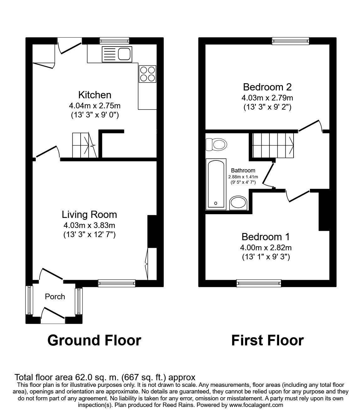 Floorplan of 2 bedroom Mid Terrace House to rent, Cherry Tree Lane, Great Moor, Cheshire, SK2