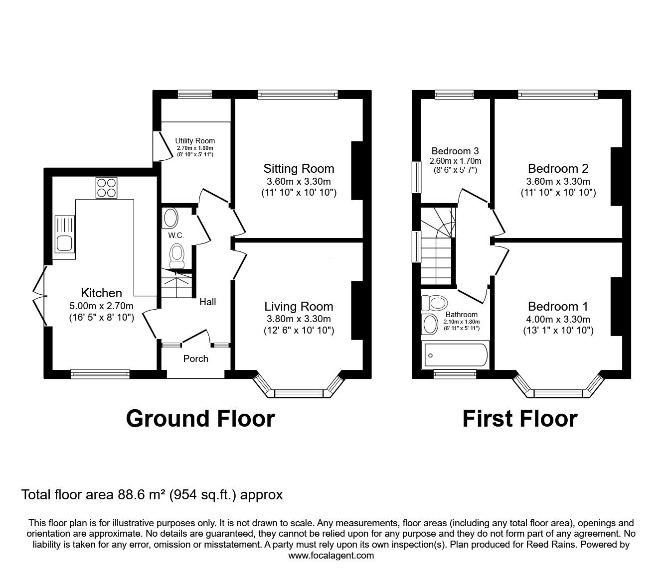 Floorplan of 3 bedroom Semi Detached House for sale, Milford Grove, Offerton, Cheshire, SK2