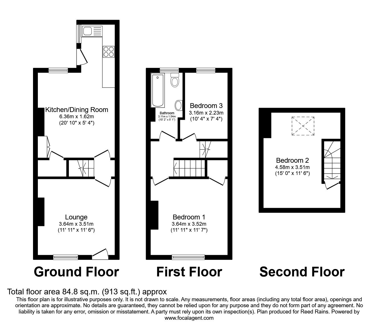 Floorplan of 3 bedroom Mid Terrace House to rent, Hawksworth Road, Sheffield, S6