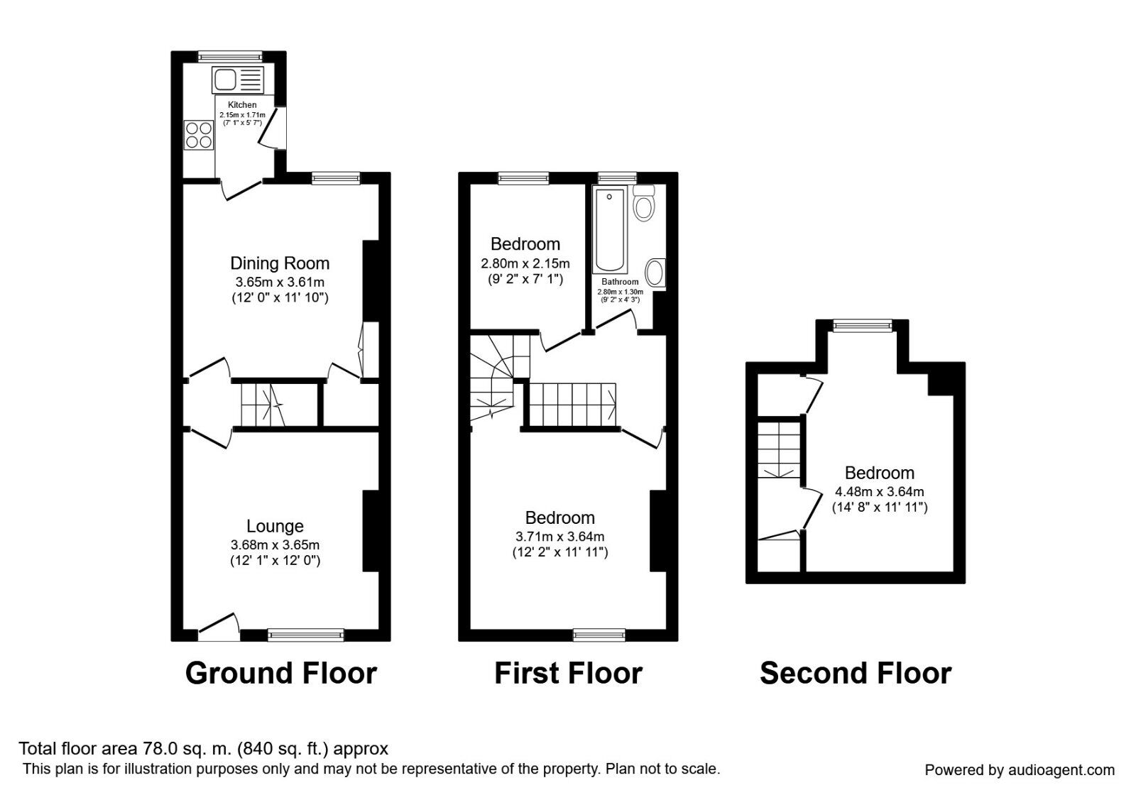 Floorplan of 3 bedroom Mid Terrace House to rent, Bowness Road, Sheffield, South Yorkshire, S6