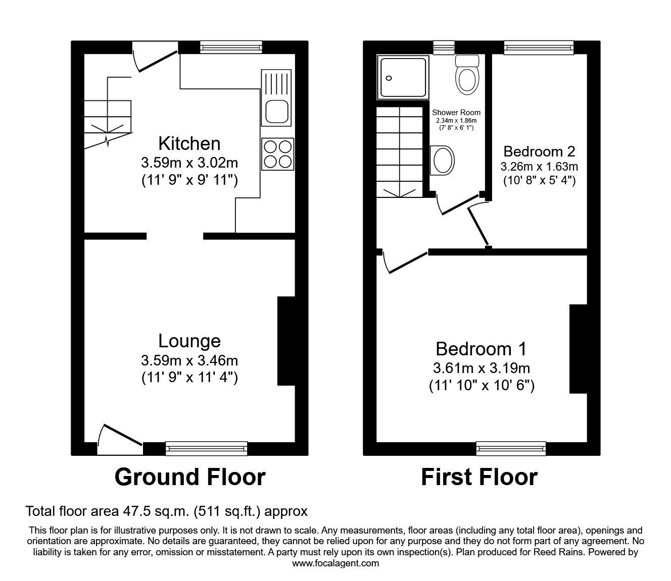 Floorplan of 2 bedroom Mid Terrace House to rent, Holme Close, Sheffield, South Yorkshire, S6