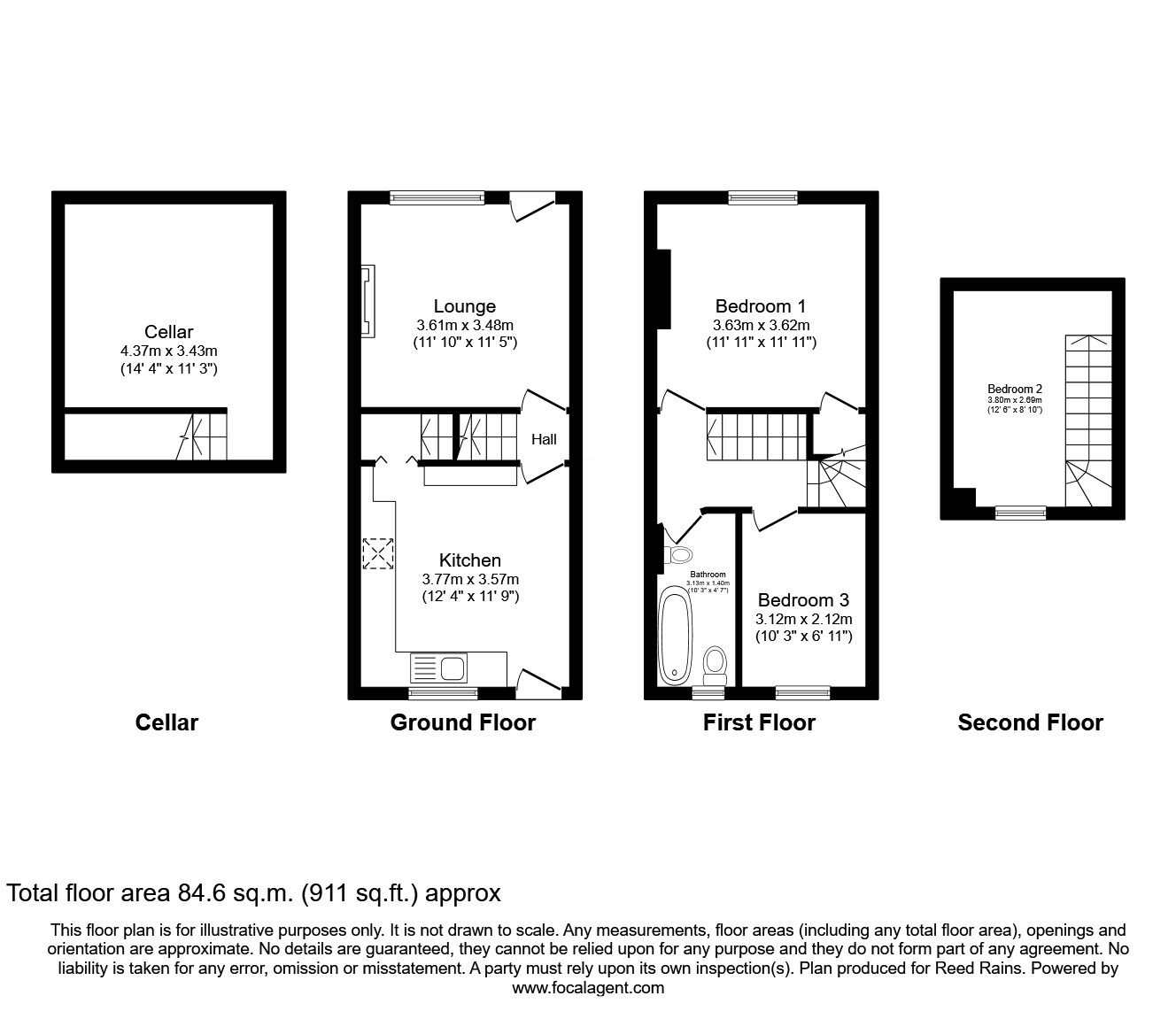 Floorplan of 3 bedroom Mid Terrace House to rent, Wood Road, Sheffield, South Yorkshire, S6