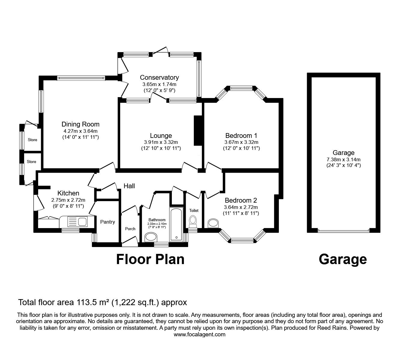 Floorplan of 2 bedroom Detached Bungalow for sale, Hollow Meadows, Sheffield, South Yorkshire, S6