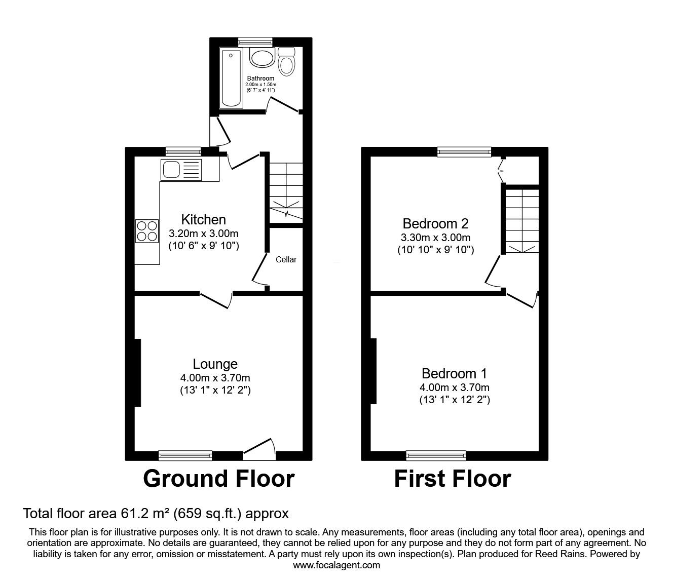 Floorplan of 2 bedroom Mid Terrace House for sale, Littlefield Lane, Wombwell, South Yorkshire, S73