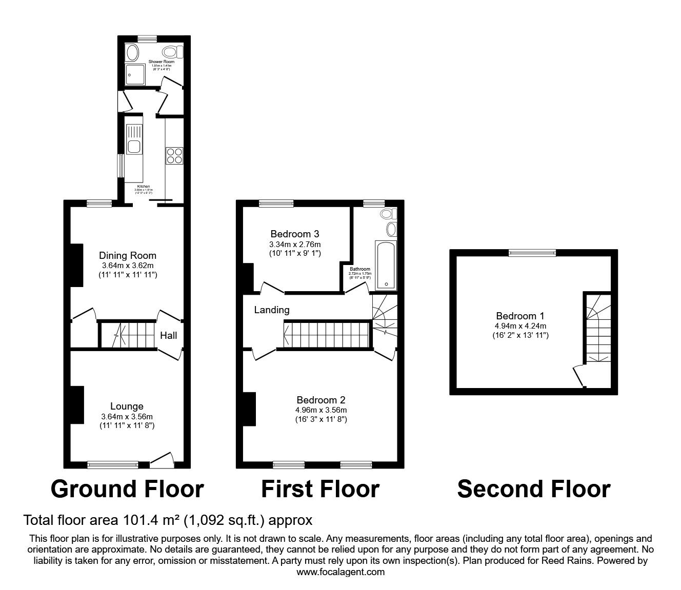 Floorplan of 3 bedroom Mid Terrace House for sale, Darwin Road, Sheffield, South Yorkshire, S6