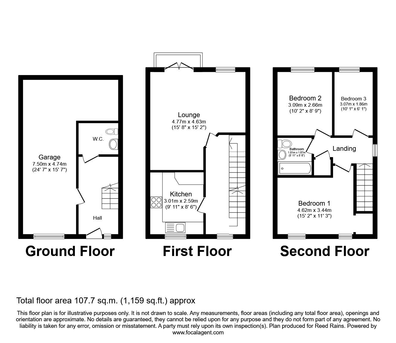 Floorplan of 3 bedroom Mid Terrace House to rent, Ridge View Drive, Sheffield, South Yorkshire, S9