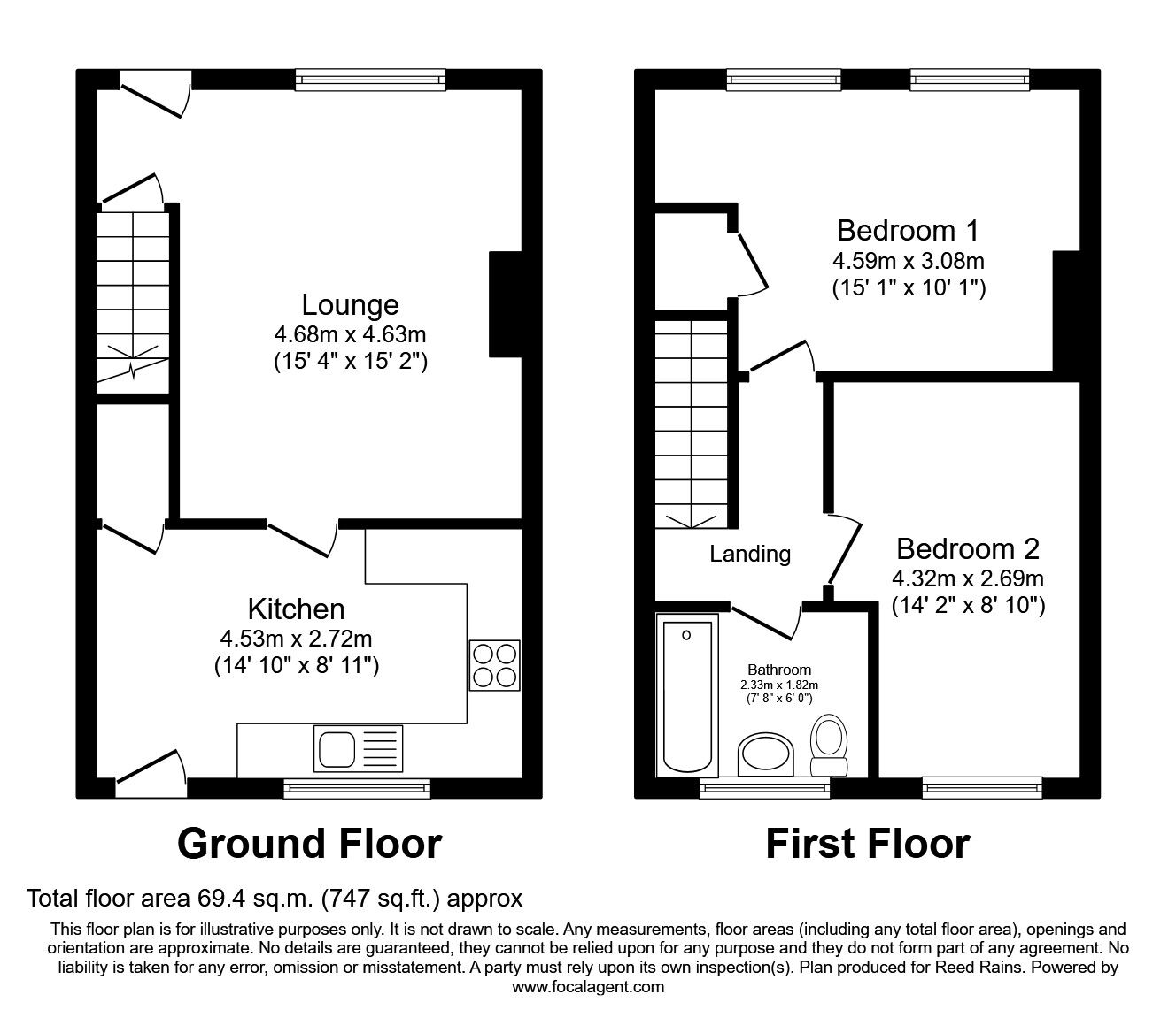 Floorplan of 2 bedroom Mid Terrace House to rent, Brook Lane, Golcar, West Yorkshire, HD7