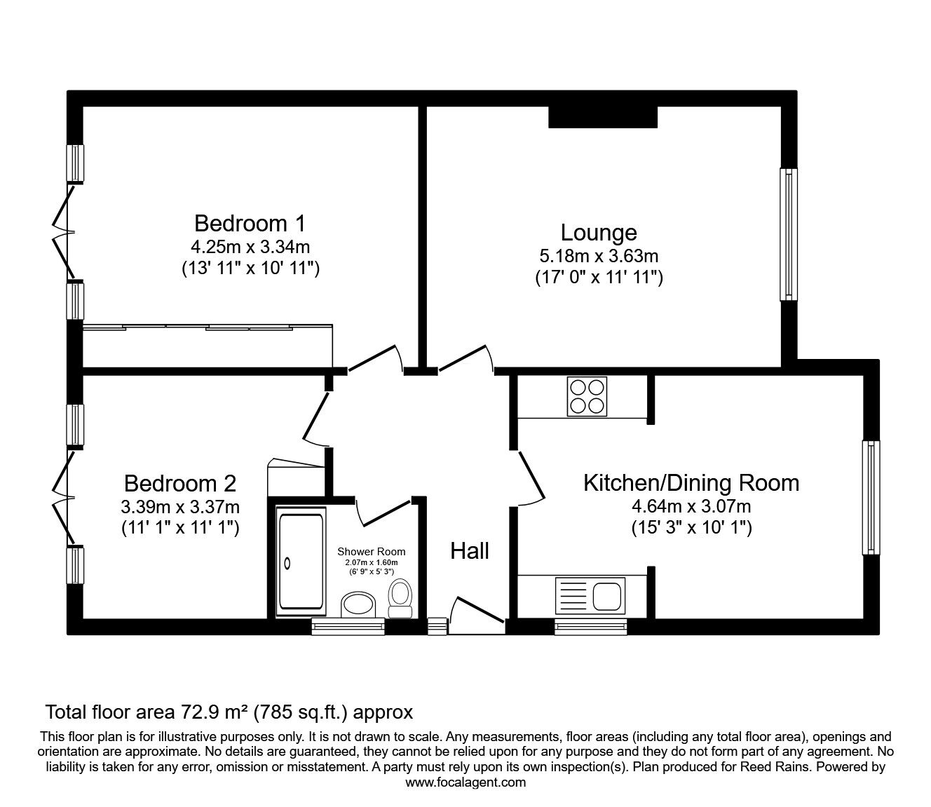 Floorplan of 2 bedroom Semi Detached Bungalow for sale, Cross Lane, Newsome, Huddersfield, West Yorkshire, HD4