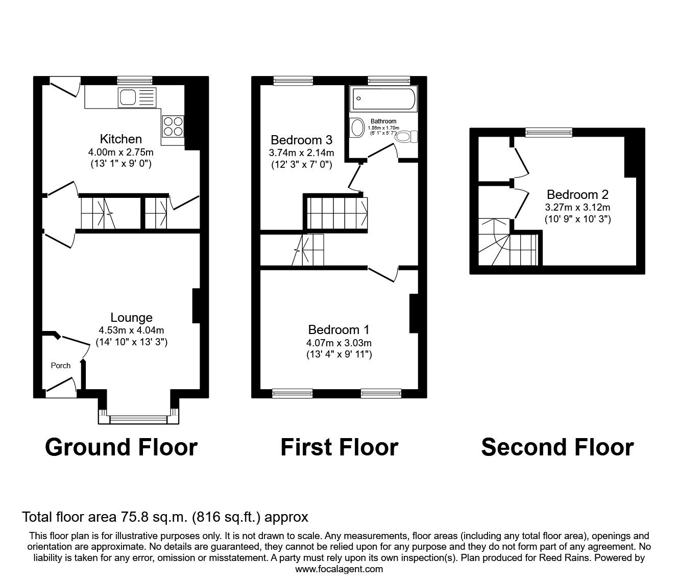 Floorplan of 3 bedroom Mid Terrace House for sale, Beech Street, Paddock, Huddersfield, West Yorkshire, HD1