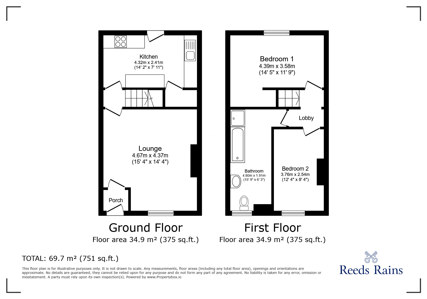 Floorplan of 2 bedroom Mid Terrace House for sale, Grimscar Avenue, Birkby, Huddersfield, West Yorkshire, HD2