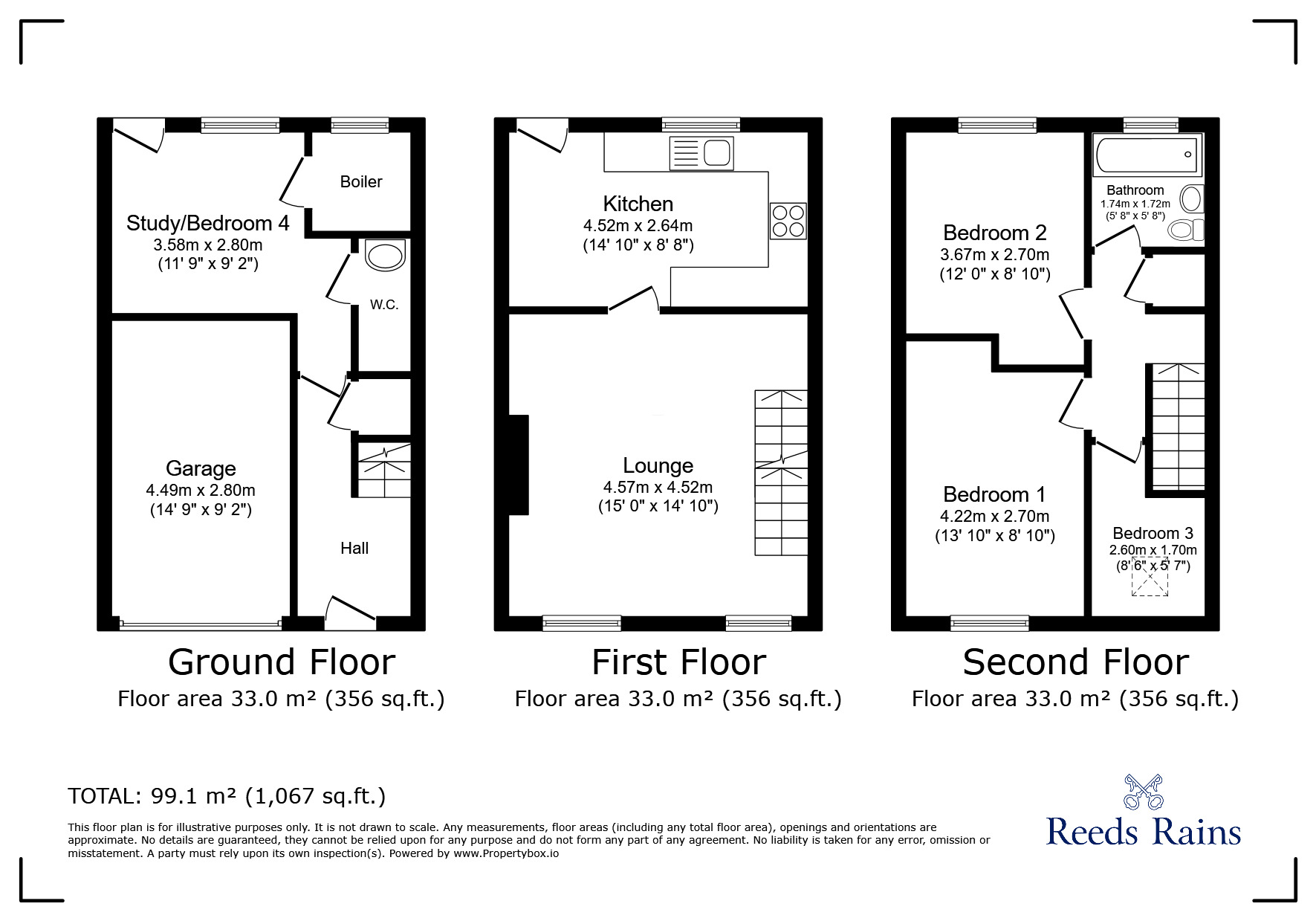 Floorplan of 4 bedroom End Terrace House to rent, Kiln Court, Huddersfield, West Yorkshire, HD3