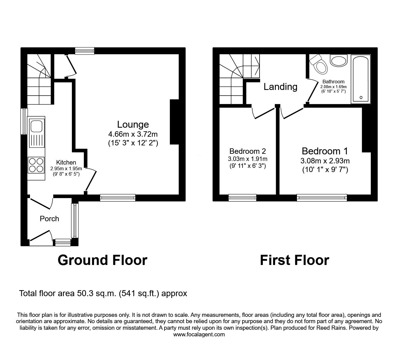 Floorplan of 2 bedroom End Terrace Property for sale, Yews Hill Road, Huddersfield, West Yorkshire, HD1