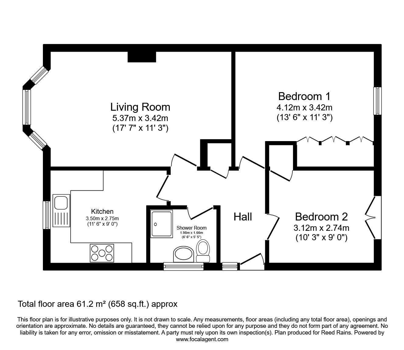 Floorplan of 2 bedroom Semi Detached Bungalow for sale, Broad Oak, Bilton, East Yorkshire, HU11