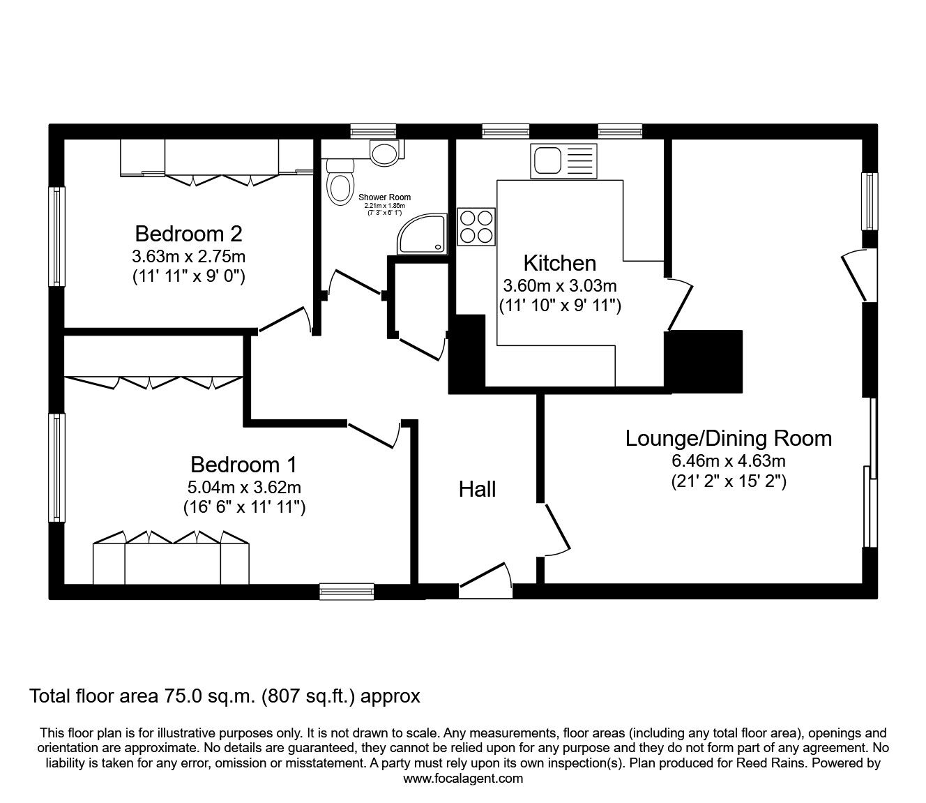 Floorplan of 2 bedroom Detached Bungalow for sale, Greenside Close, Dukinfield, Greater Manchester, SK16