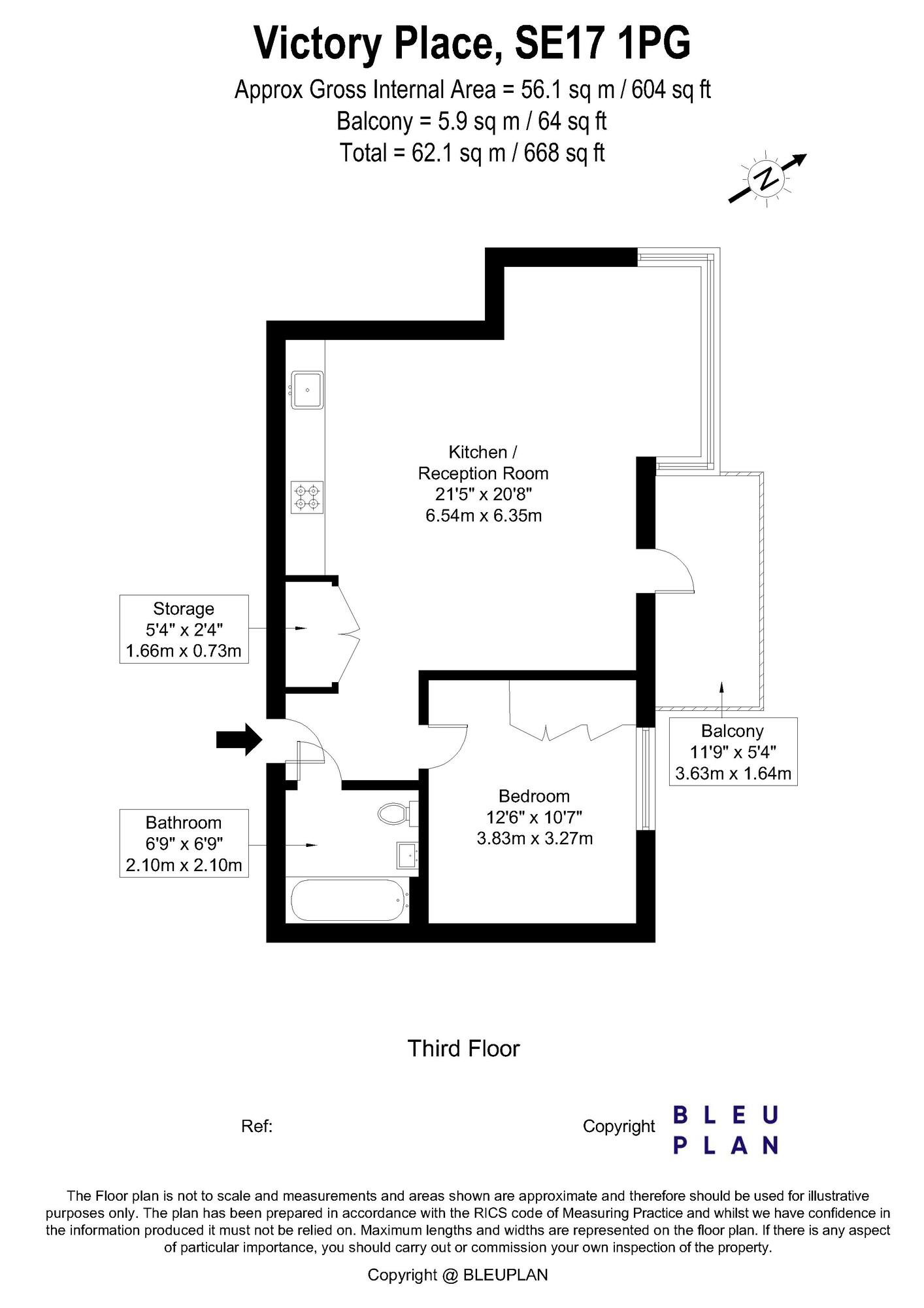 Floorplan of 1 bedroom  Flat for sale, Victory Place, London, Southwark, SE17