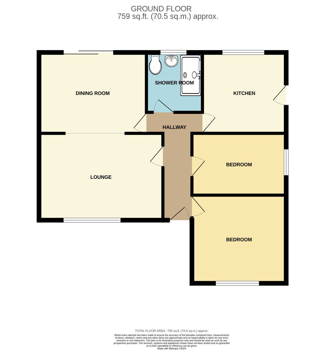 Floorplan of 2 bedroom Semi Detached Bungalow for sale, Oliver Lane, Great Sutton, Cheshire, CH66