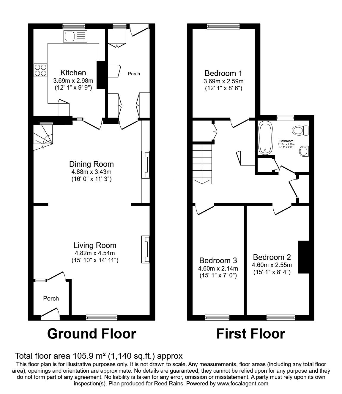 Floorplan of 3 bedroom Mid Terrace House for sale, Moss Lane, Bollington, Cheshire, SK10