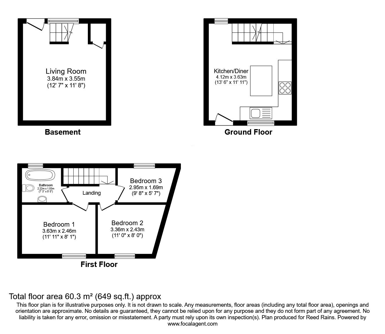 Floorplan of 3 bedroom End Terrace House for sale, Bridge Street, Macclesfield, Cheshire, SK11