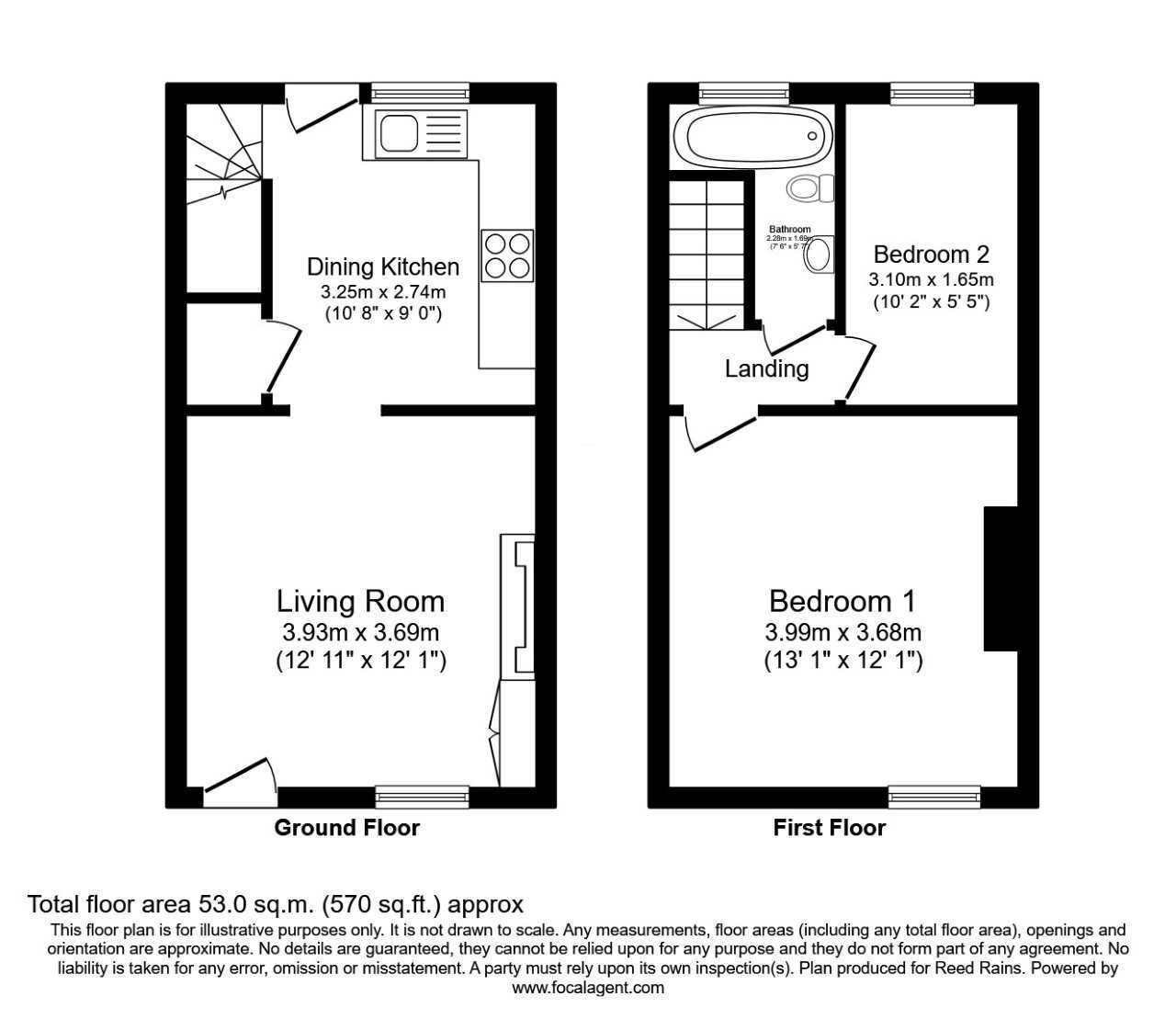 Floorplan of 2 bedroom Mid Terrace House to rent, Green Street, Macclesfield, Cheshire, SK10