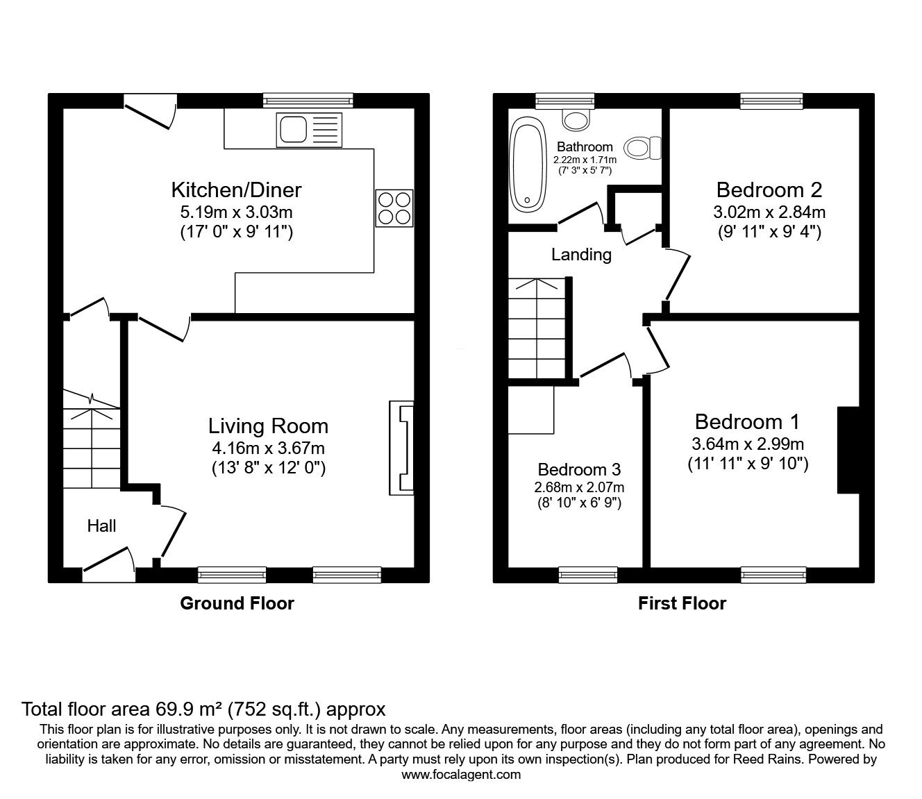 Floorplan of 3 bedroom Mid Terrace House for sale, Parkgate Road, Macclesfield, Cheshire, SK11