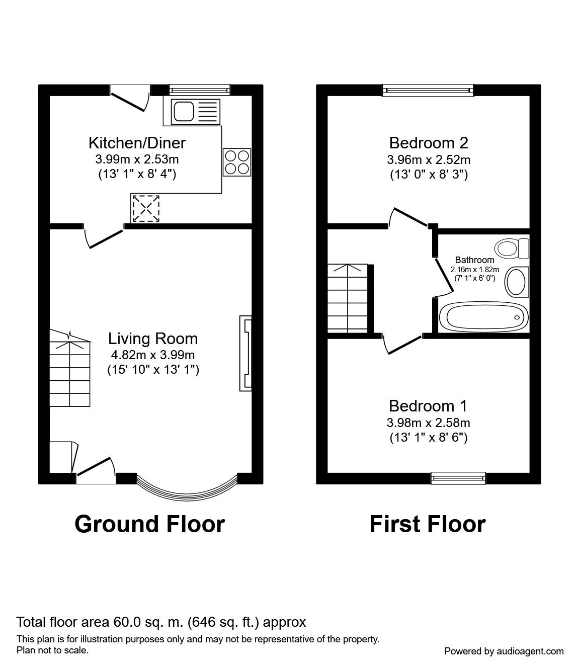 Floorplan of 2 bedroom Mid Terrace House to rent, Hathaway Drive, Macclesfield, Cheshire, SK11