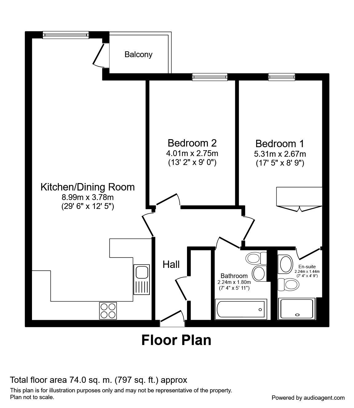 Floorplan of 2 bedroom  Flat to rent, Whitworth Street West, Manchester, M1