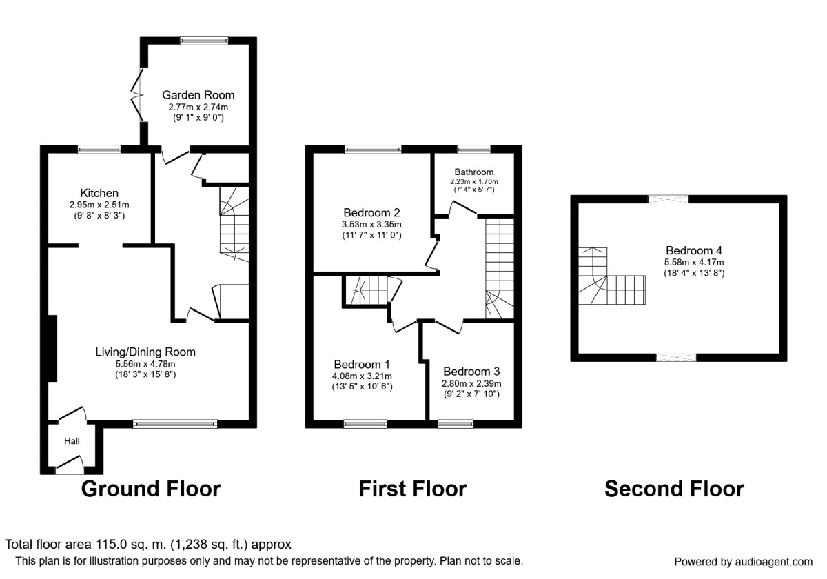 Floorplan of 4 bedroom Mid Terrace House to rent, Simms Close, Salford, M3