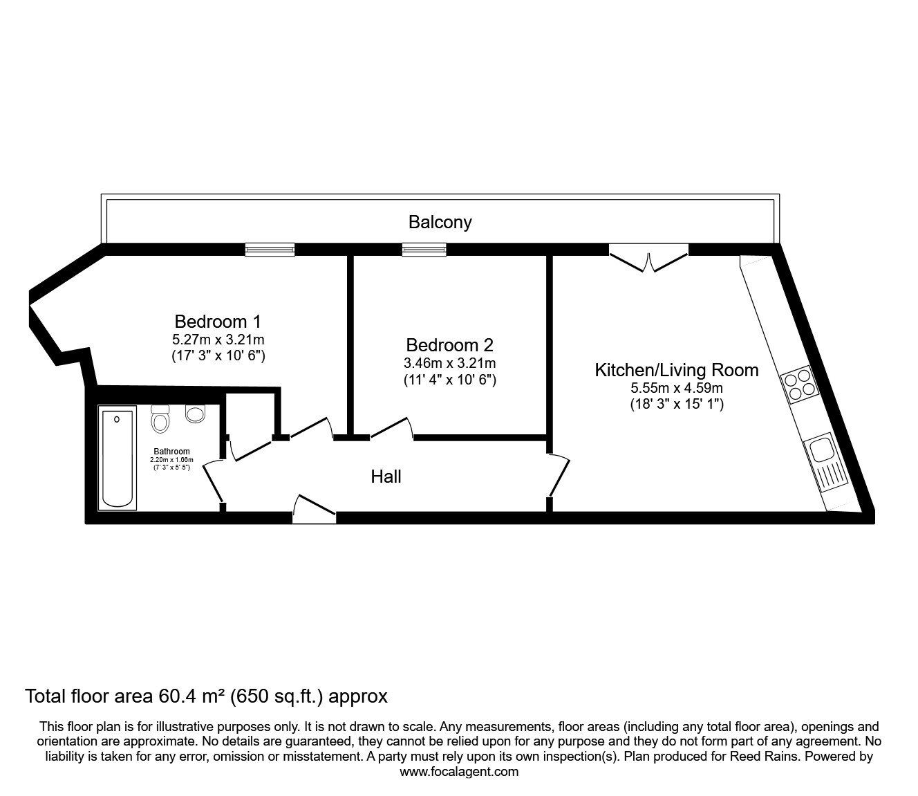 Floorplan of 2 bedroom  Flat to rent, Chichester Road South, Hulme, Manchester, M15