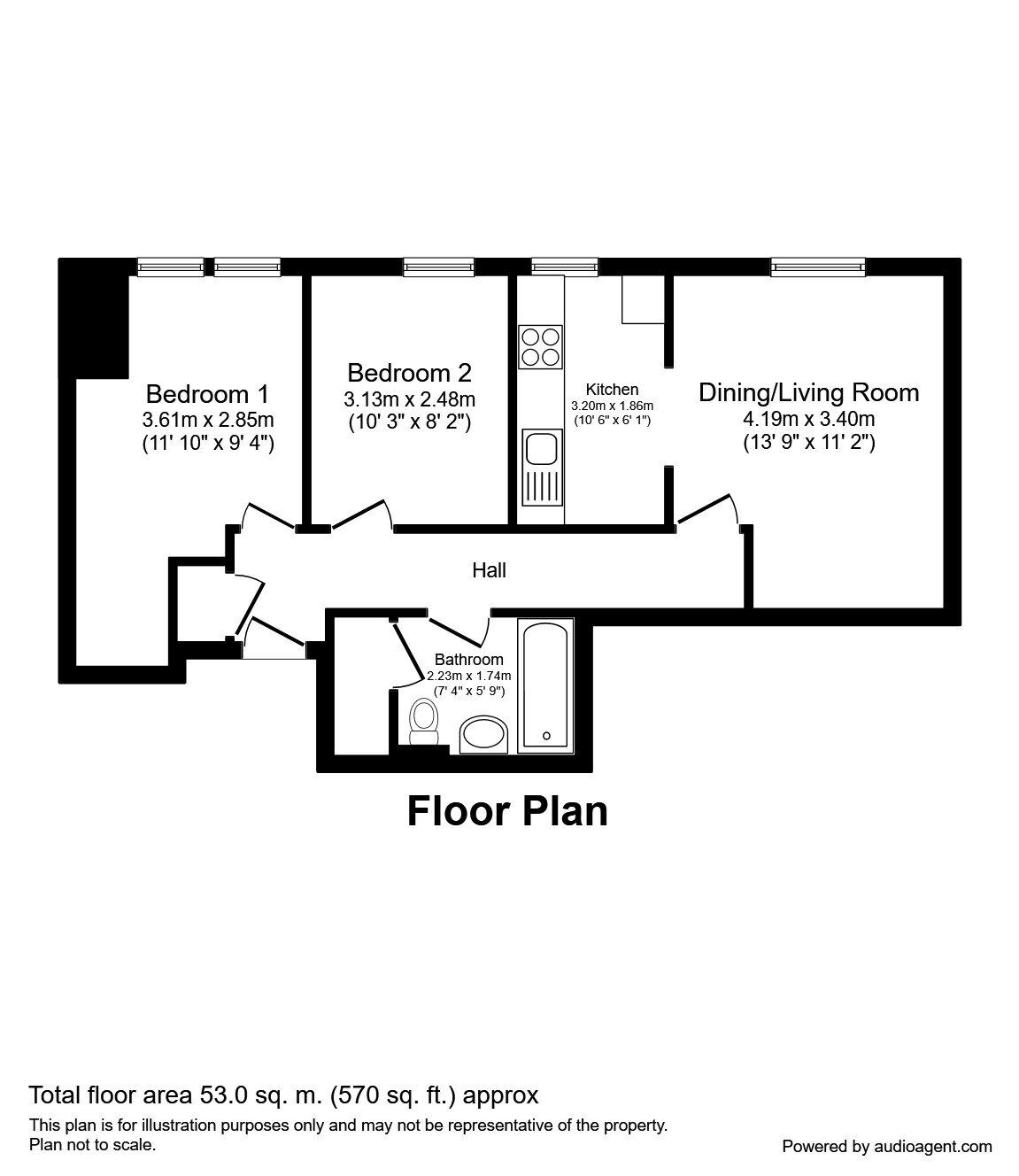 Floorplan of 2 bedroom  Flat for sale, Lancaster House, 71 Whitworth Street, Manchester, M1