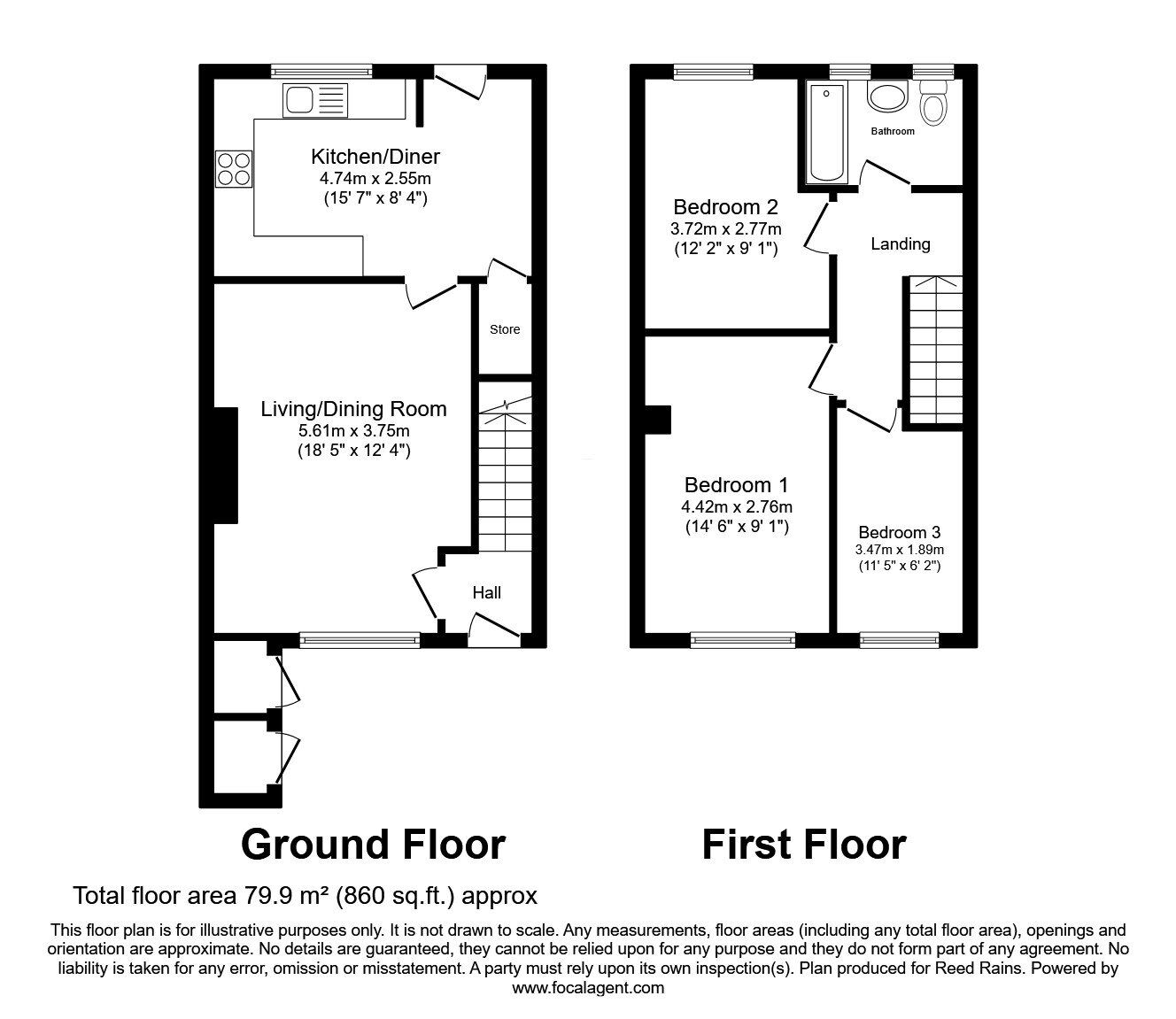 Floorplan of 3 bedroom Mid Terrace House for sale, Bollington Road, Manchester, M40