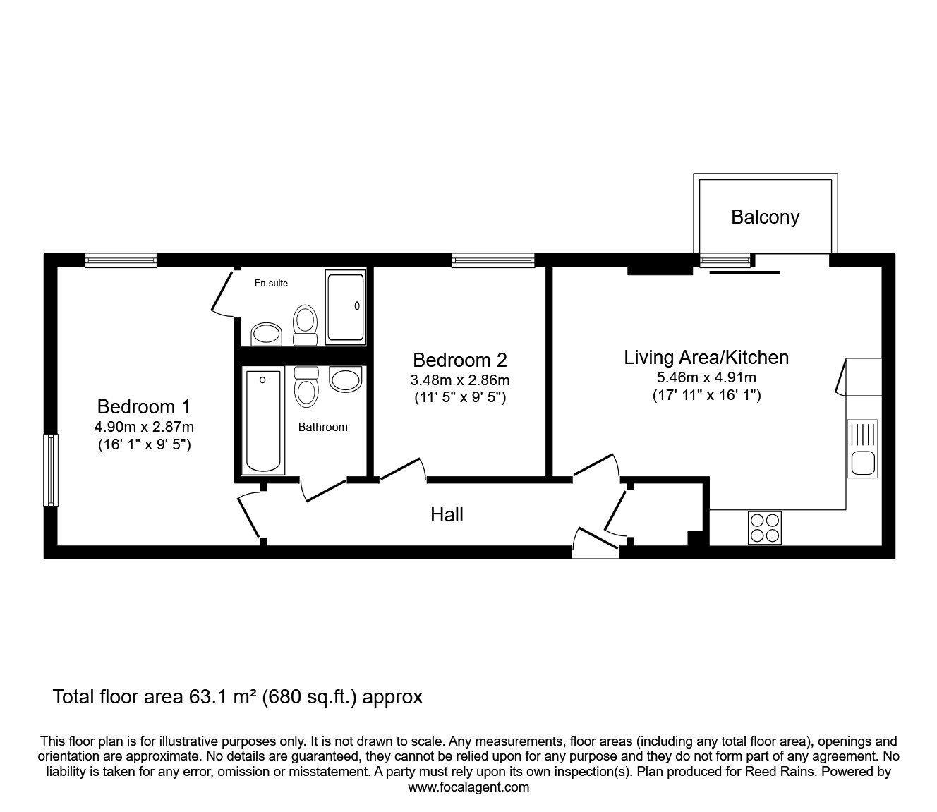 Floorplan of 2 bedroom  Flat for sale, Pink, Media City UK, Salford, M50