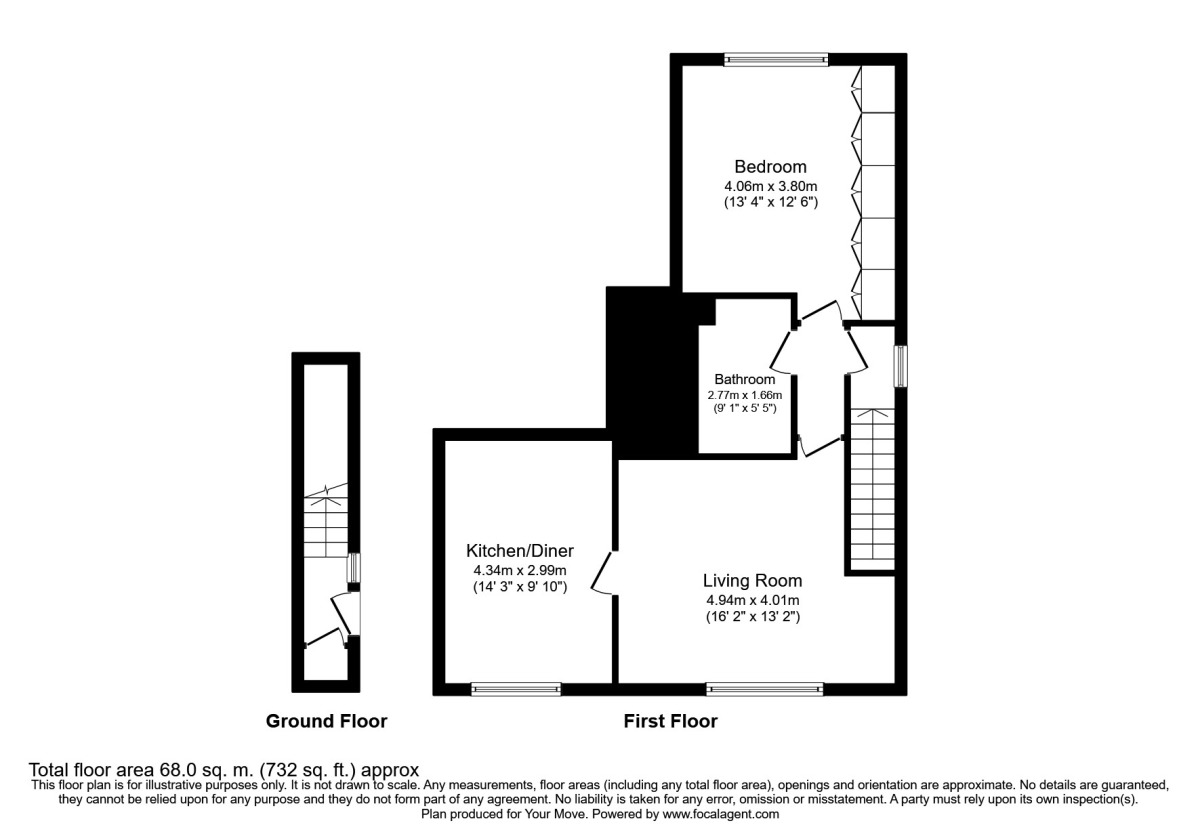 Floorplan of 1 bedroom  Flat to rent, Cullingworth Street, Dewsbury, West Yorkshire, WF13