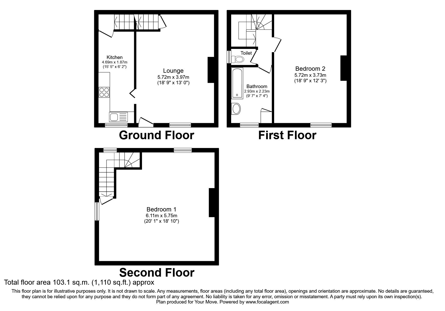 Floorplan of 2 bedroom End Terrace House to rent, Sunny Grove, Churwell, Leeds, LS27