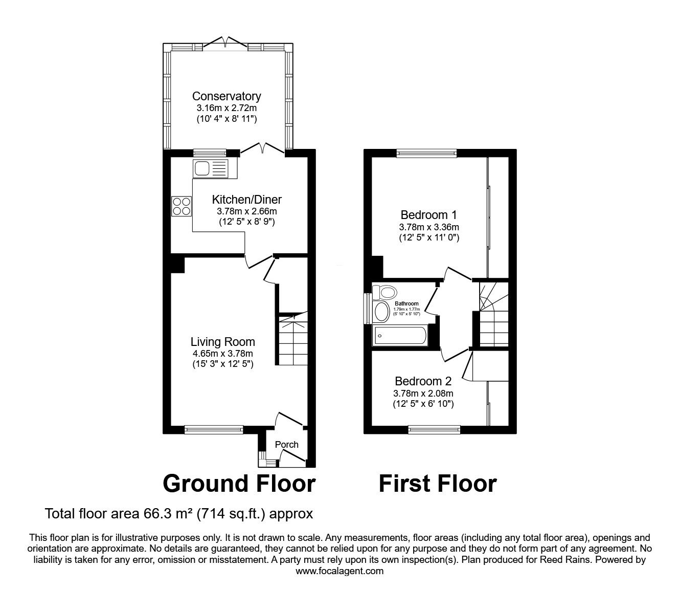 Floorplan of 2 bedroom Semi Detached House for sale, Scarborough Lane, Tingley, West Yorkshire, WF3