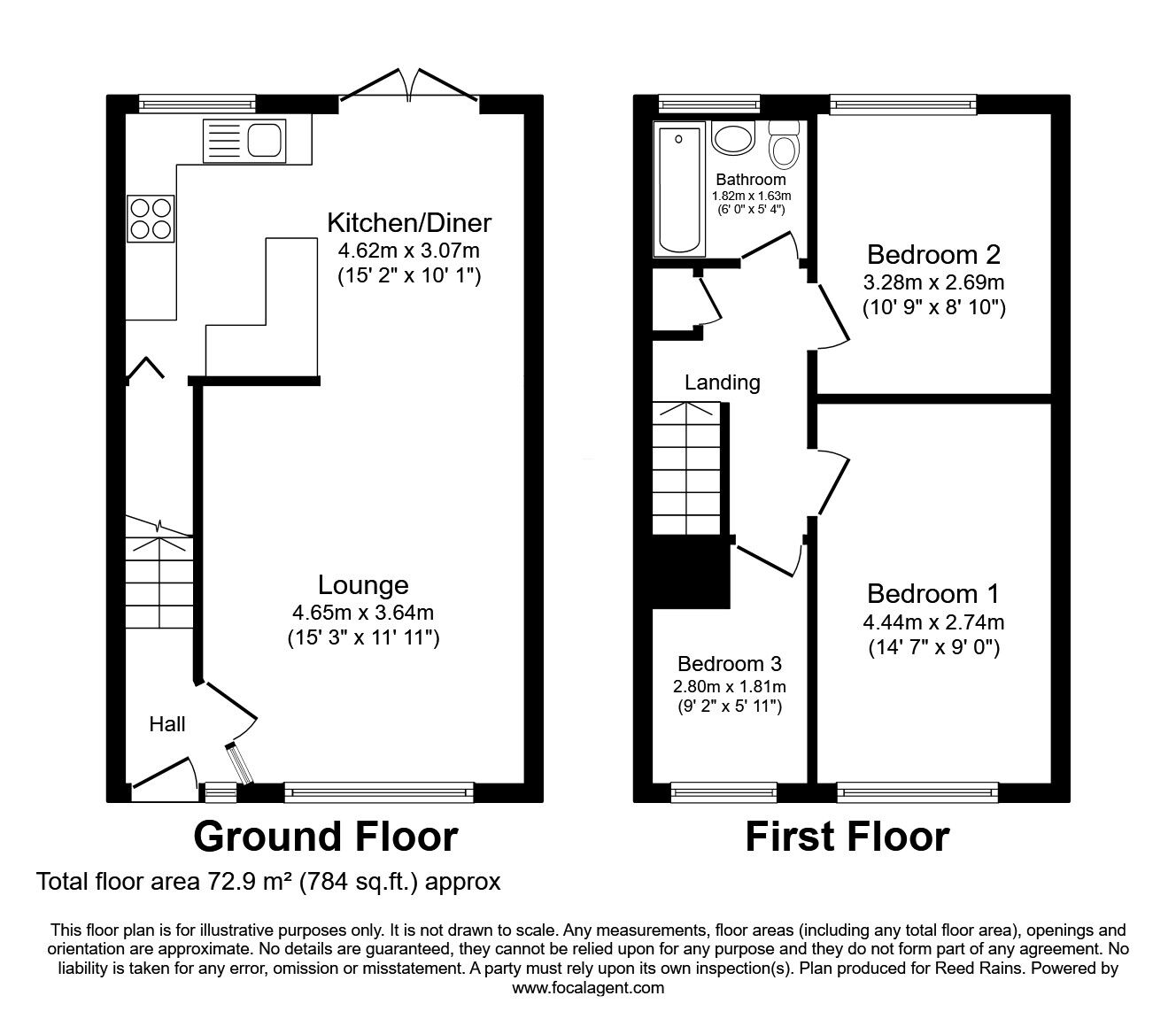 Floorplan of 3 bedroom Mid Terrace House for sale, Highfield, Tingley, West Yorkshire, WF3