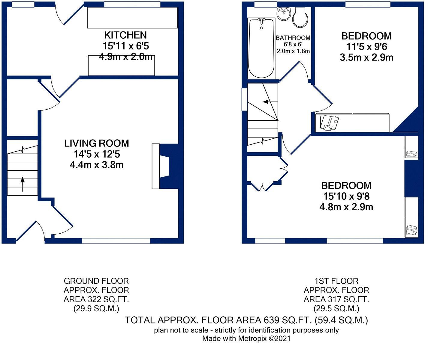 Floorplan of 2 bedroom Semi Detached House to rent, Broom Crescent, Leeds, West Yorkshire, LS10