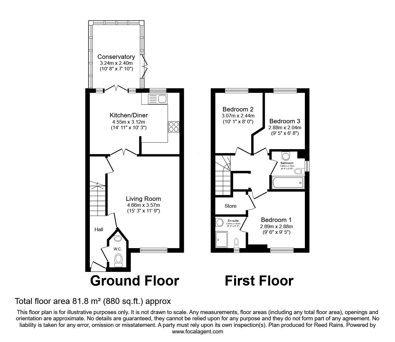 Floorplan of 3 bedroom End Terrace House for sale, New Lane, Wakefield, West Yorkshire, WF3