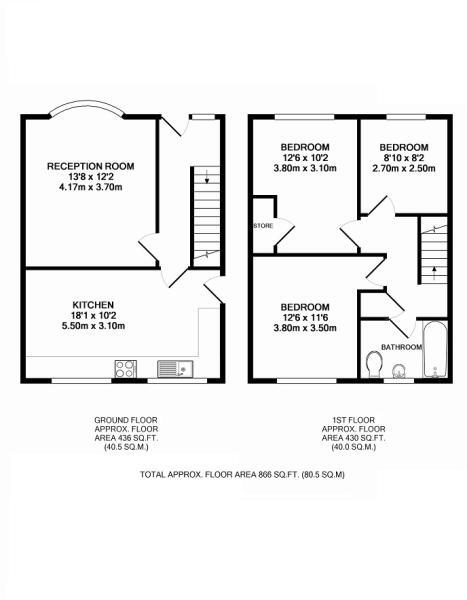 Floorplan of 3 bedroom Semi Detached House for sale, Western Avenue, Nantwich, Cheshire, CW5