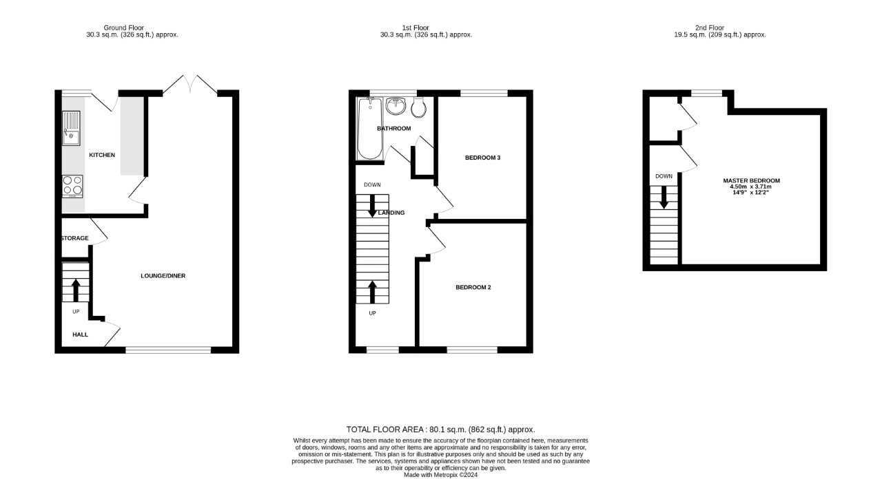 Floorplan of 3 bedroom Mid Terrace House for sale, Alvaston Road, Nantwich, Cheshire, CW5