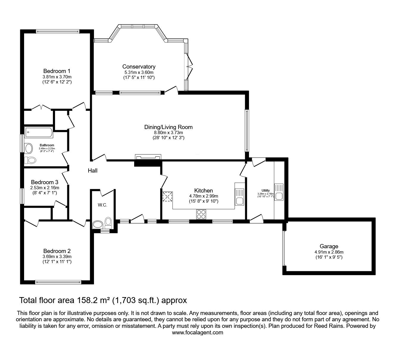 Floorplan of 3 bedroom Detached Bungalow for sale, Landswood Park, Hartford, Cheshire, CW8